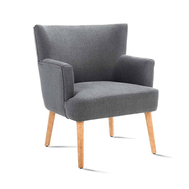 MC-1102 Midcentury Velvet Fabric Accent Arm Chair dengan Kaki Kayu